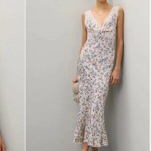 Rabanne Dress Floral Robe Gown Maxi Sleeveless V-neck Size12 *FLAW*